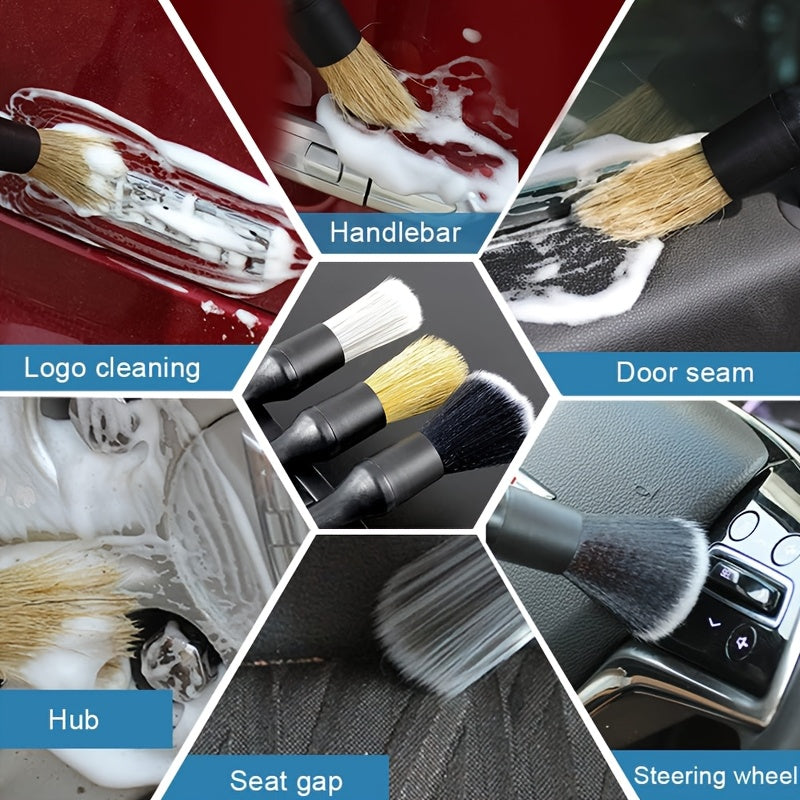 6pcs Ultra-Soft Car Detailing Brush Set - Interior & Exterior Cleaning Kit, Black - Perfect for Auto and Home Maintenance