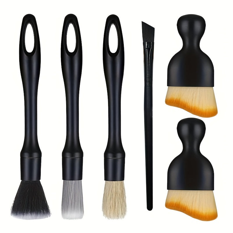 6pcs Ultra-Soft Car Detailing Brush Set - Interior & Exterior Cleaning Kit, Black - Perfect for Auto and Home Maintenance