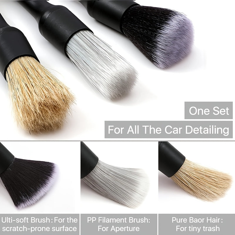 6pcs Ultra-Soft Car Detailing Brush Set - Interior & Exterior Cleaning Kit, Black - Perfect for Auto and Home Maintenance